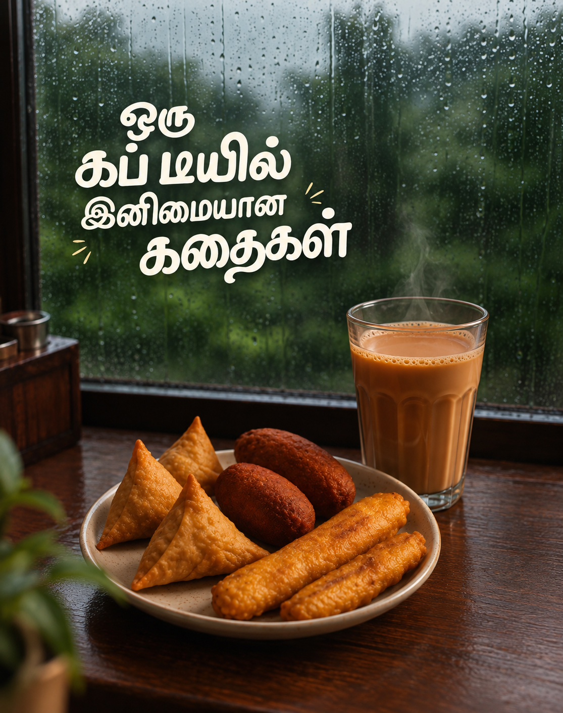 Masala chai with a plate of evening snacks